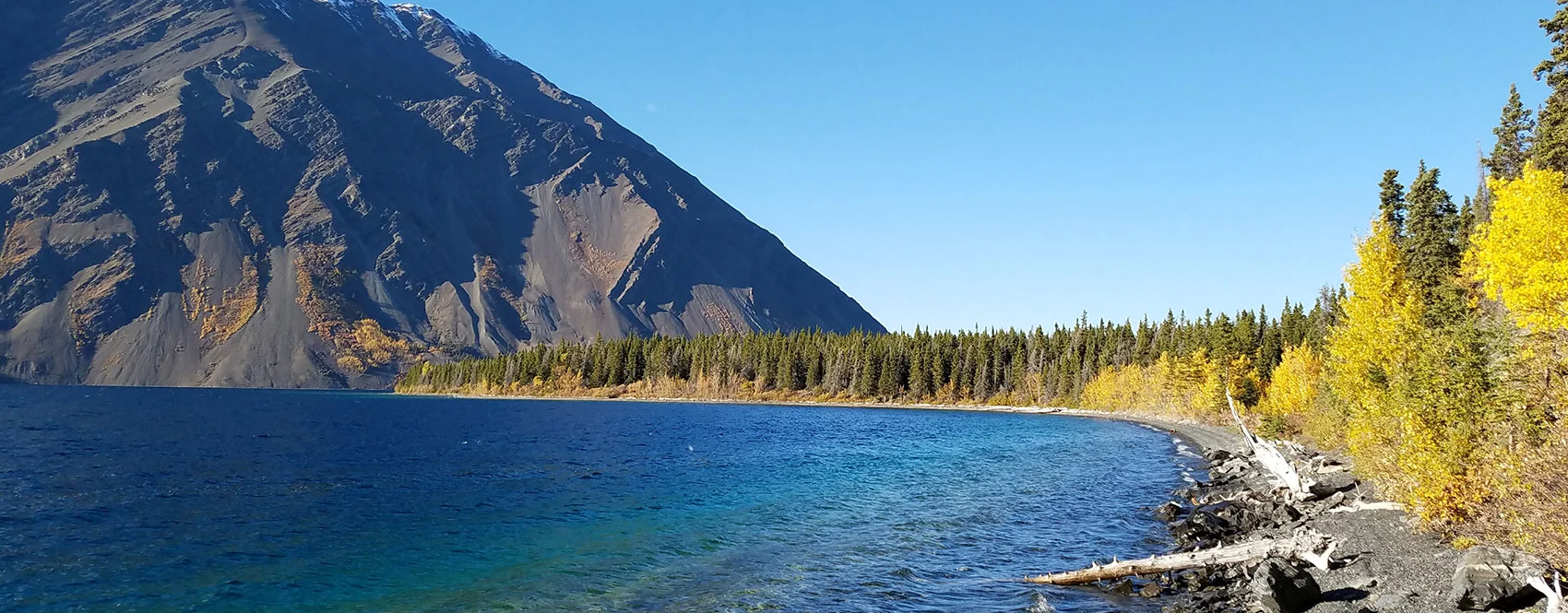 Rocky Lakeshore with Snow Capped Peaks